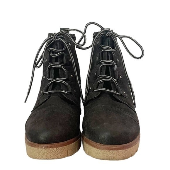 Mia Grant Wedge Black Textile Platform Lug Sole Lace-Up Shoe Women’s Size 10 - Picture 9 of 11